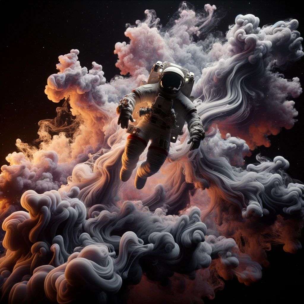 an astronaut, made from volumetric smoke, Octane render